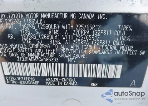 2012 Toyota Rav4 from USA, damaged, VIN 2T3JF4DV7CW186393